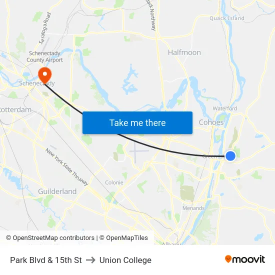 Park Blvd & 15th St to Union College map