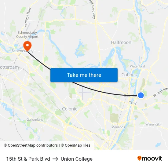 15th St & Park Blvd to Union College map