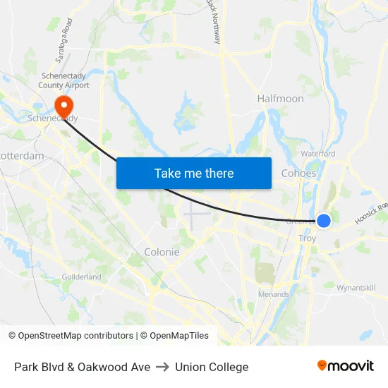 Park Blvd & Oakwood Ave to Union College map
