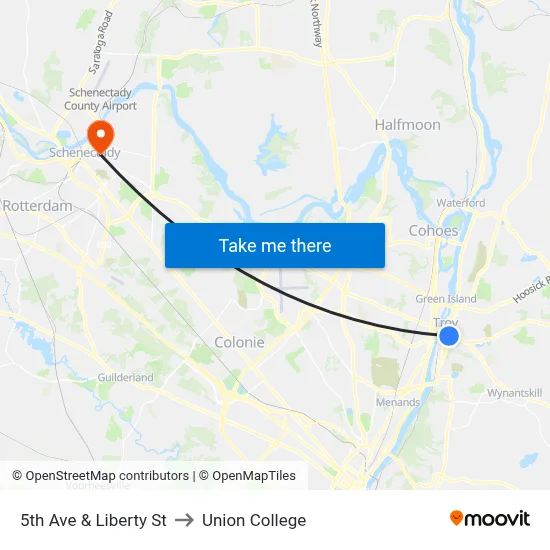 5th Ave & Liberty St to Union College map
