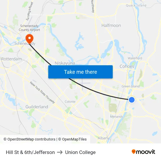 Hill St & 6th/Jefferson to Union College map