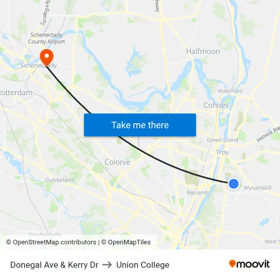 Donegal Ave & Kerry Dr to Union College map