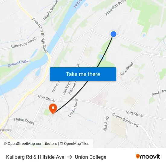 Kailberg Rd & Hillside Ave to Union College map