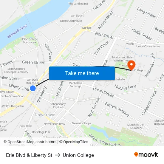 Erie Blvd & Liberty St to Union College map