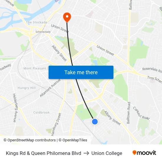 Kings Rd & Queen Philomena Blvd to Union College map