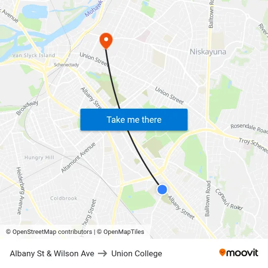 Albany St & Wilson Ave to Union College map