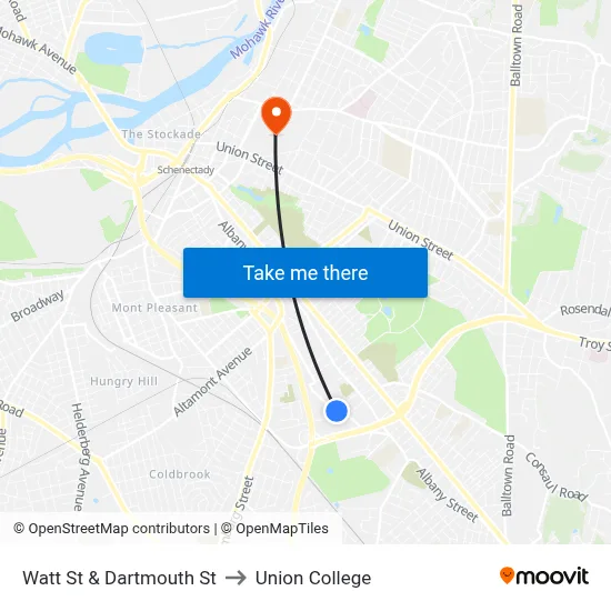 Watt St & Dartmouth St to Union College map