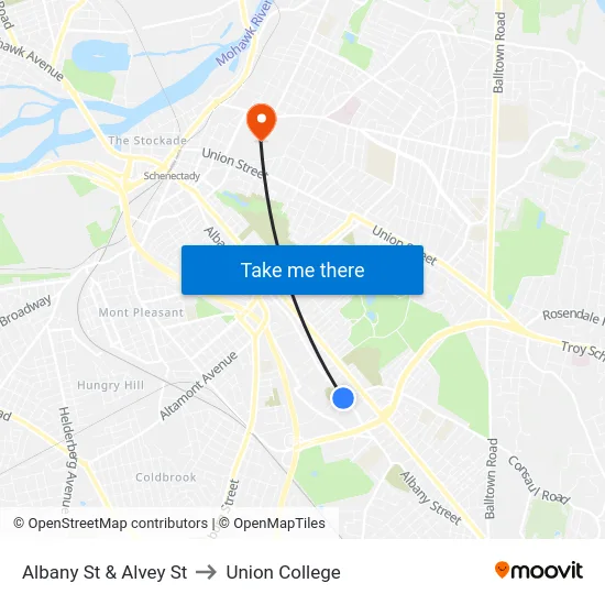 Albany St & Alvey St to Union College map