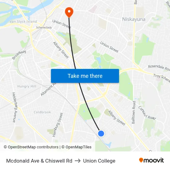 Mcdonald Ave & Chiswell Rd to Union College map