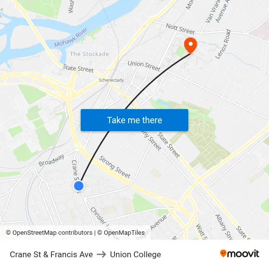 Crane St & Francis Ave to Union College map