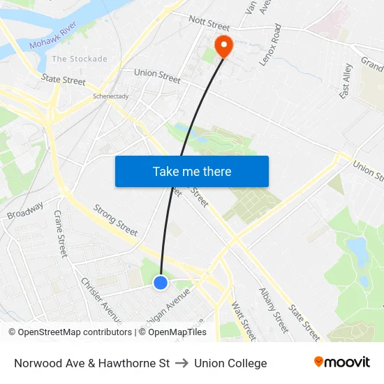 Norwood Ave & Hawthorne St to Union College map