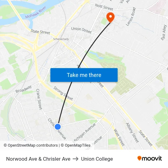 Norwood Ave & Chrisler Ave to Union College map