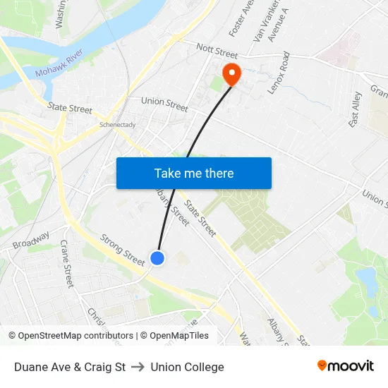 Duane Ave & Craig St to Union College map