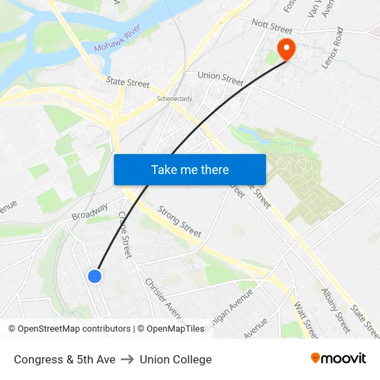 Congress & 5th Ave to Union College map