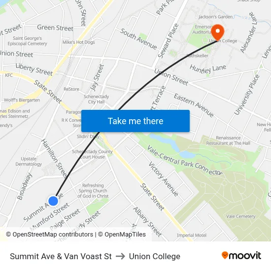 Summit Ave & Van Voast St to Union College map