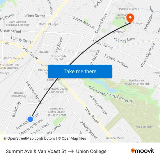 Summit Ave & Van Voast St to Union College map