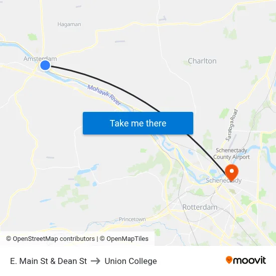 E. Main St & Dean St to Union College map