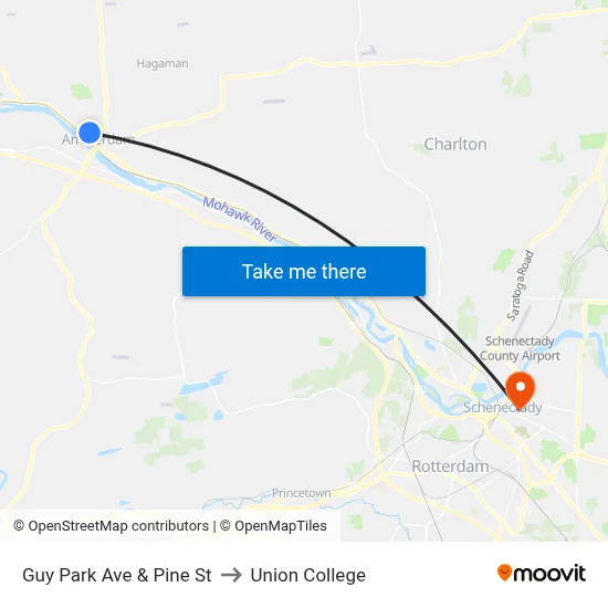 Guy Park Ave & Pine St to Union College map