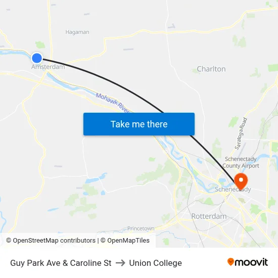 Guy Park Ave & Caroline St to Union College map