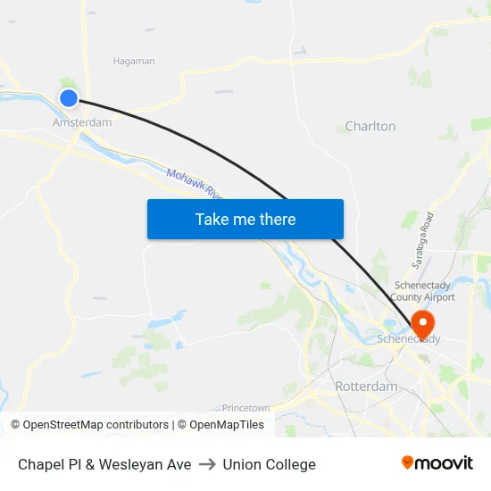 Chapel Pl & Wesleyan Ave to Union College map