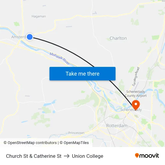 Church St & Catherine St to Union College map