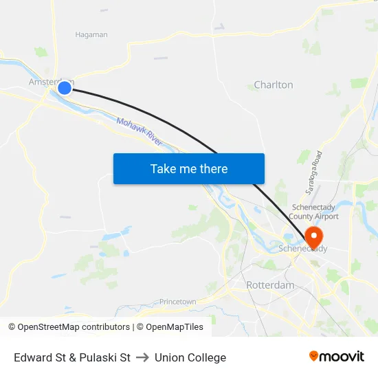 Edward St & Pulaski St to Union College map