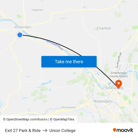 Exit 27 Park & Ride to Union College map