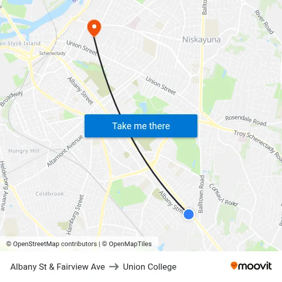 Albany St & Fairview Ave to Union College map