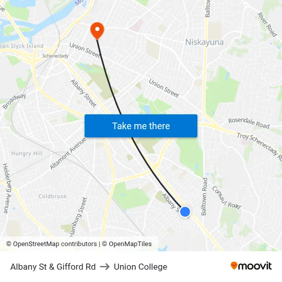Albany St & Gifford Rd to Union College map