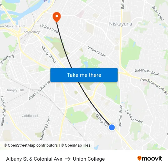Albany St & Colonial Ave to Union College map