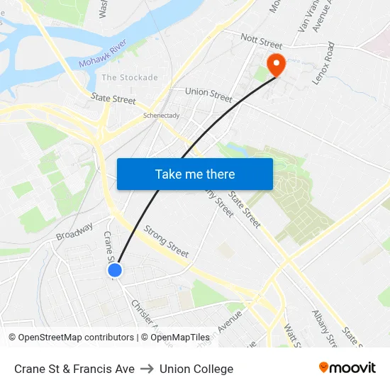 Crane St & Francis Ave to Union College map