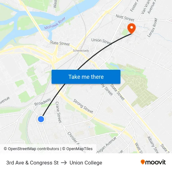3rd Ave & Congress St to Union College map