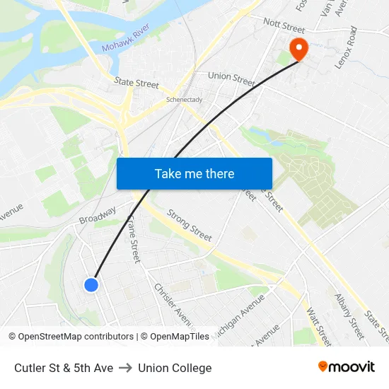 Cutler St & 5th Ave to Union College map