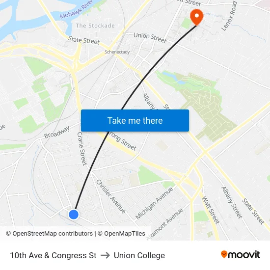 10th Ave & Congress St to Union College map