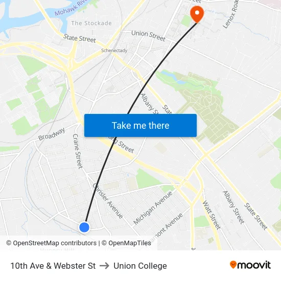 10th Ave & Webster St to Union College map