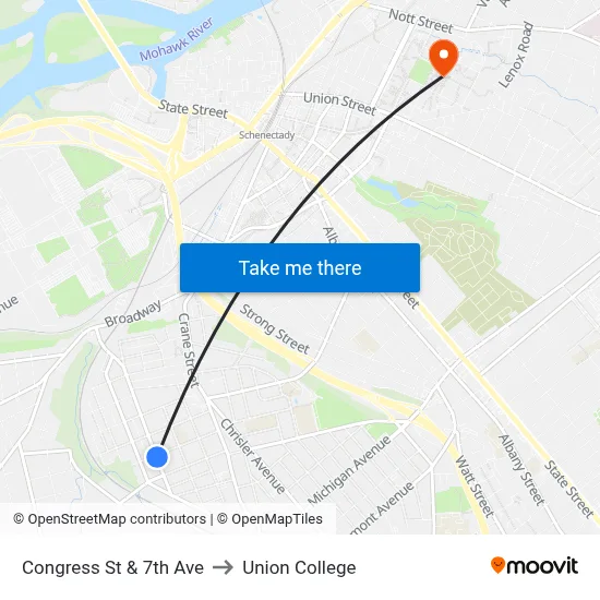 Congress St & 7th Ave to Union College map