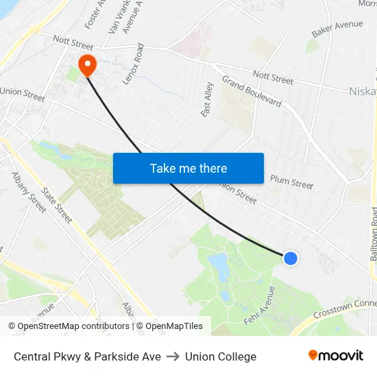 Central Pkwy & Parkside Ave to Union College map
