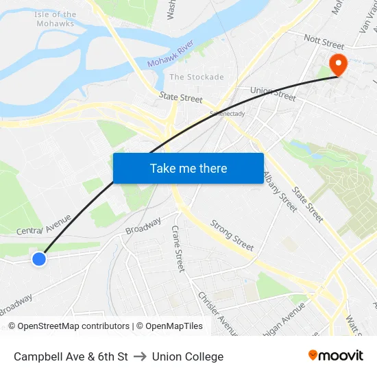 Campbell Ave & 6th St to Union College map