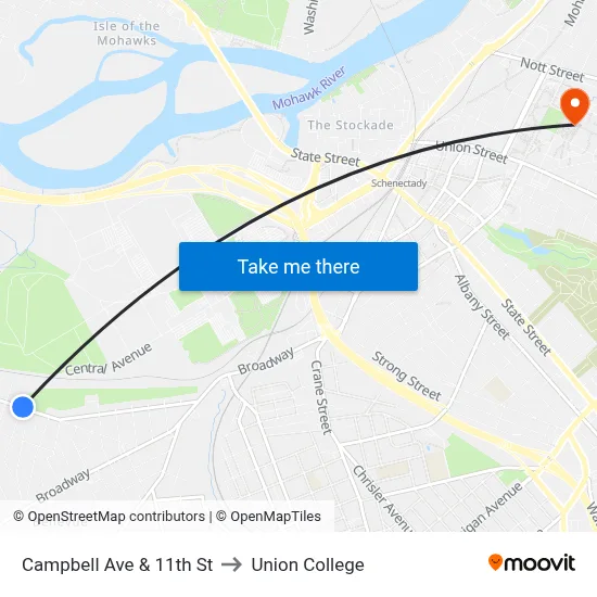 Campbell Ave & 11th St to Union College map