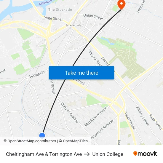 Cheltingham Ave & Torrington Ave to Union College map