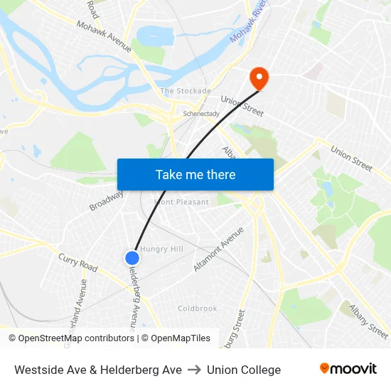 Westside Ave & Helderberg Ave to Union College map