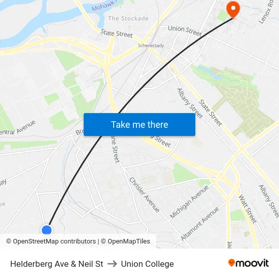 Helderberg Ave & Neil St to Union College map