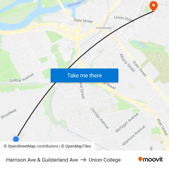 Harrison Ave & Guilderland Ave to Union College map
