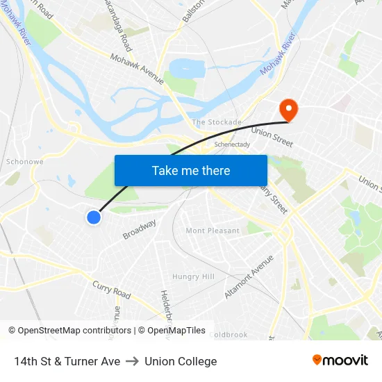 14th St & Turner Ave to Union College map