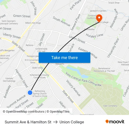 Summit Ave & Hamilton St to Union College map