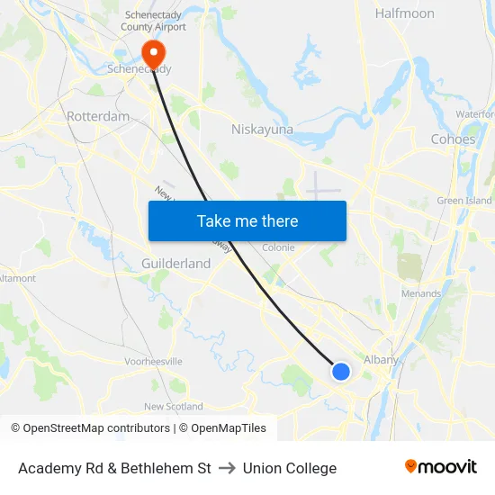 Academy Rd & Bethlehem St to Union College map