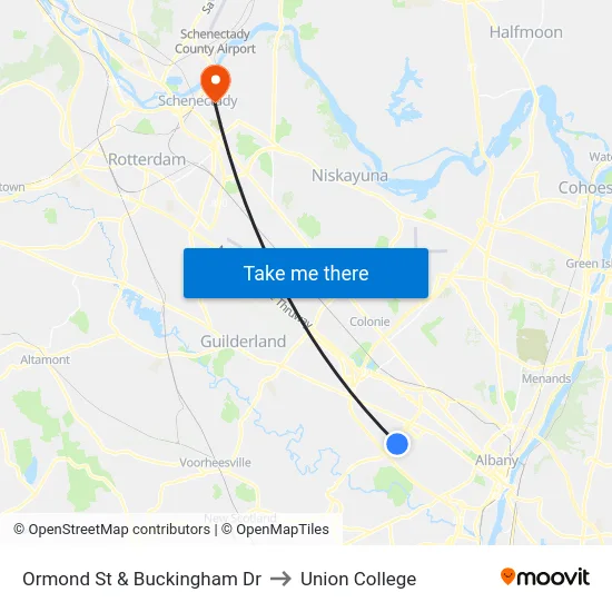 Ormond St & Buckingham Dr to Union College map