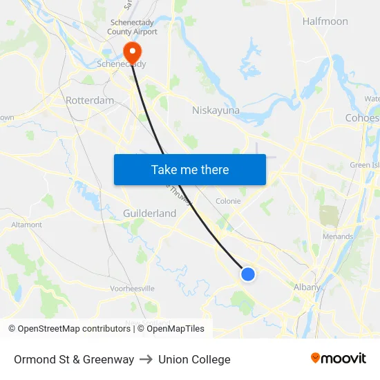Ormond St & Greenway to Union College map