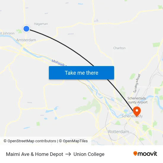 Maimi Ave & Home Depot to Union College map