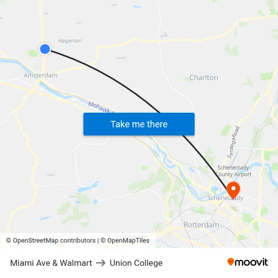 Miami Ave & Walmart to Union College map